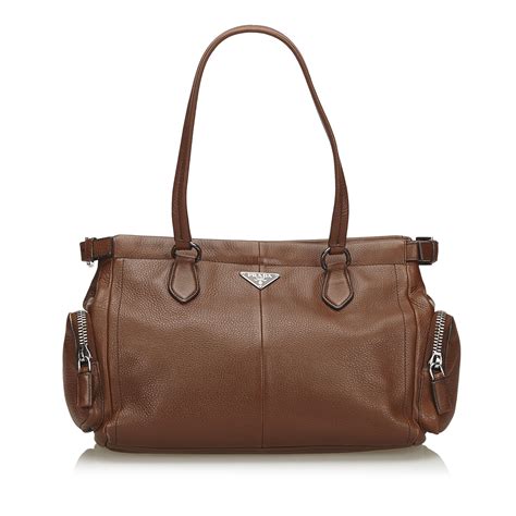 prada leather tote brown